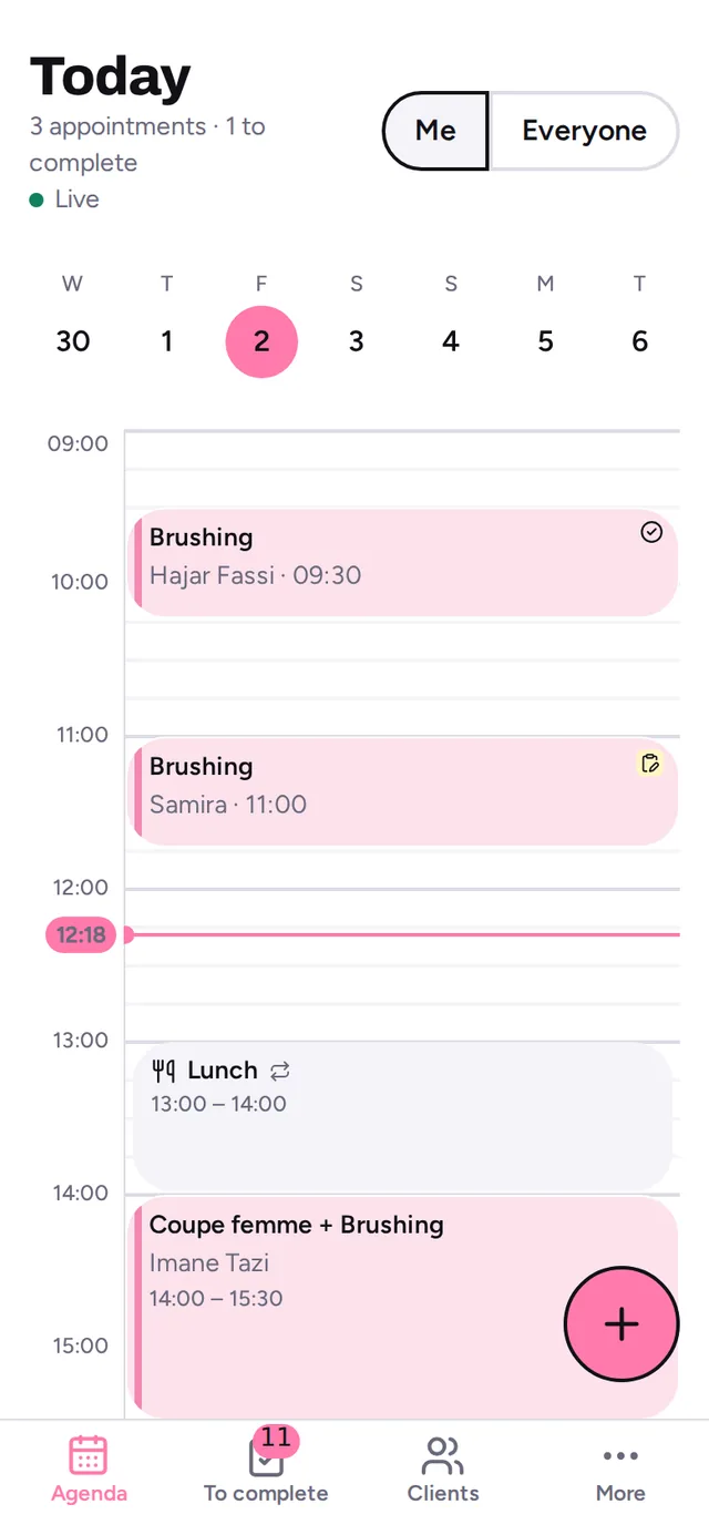 Agenda sur l’application de l’équipe